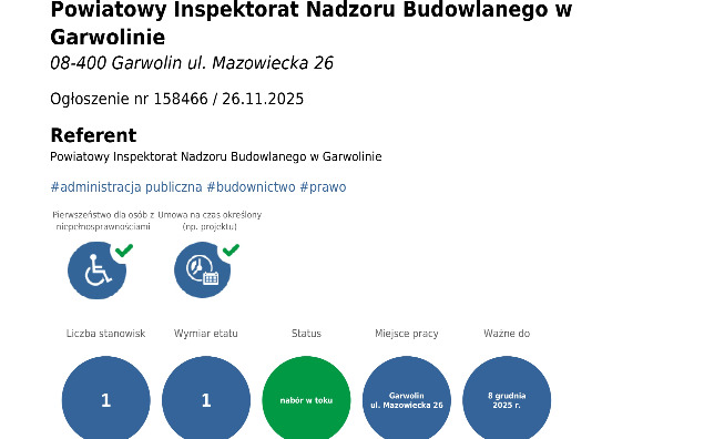 News - Nabór na wolne stanowisko referenta 